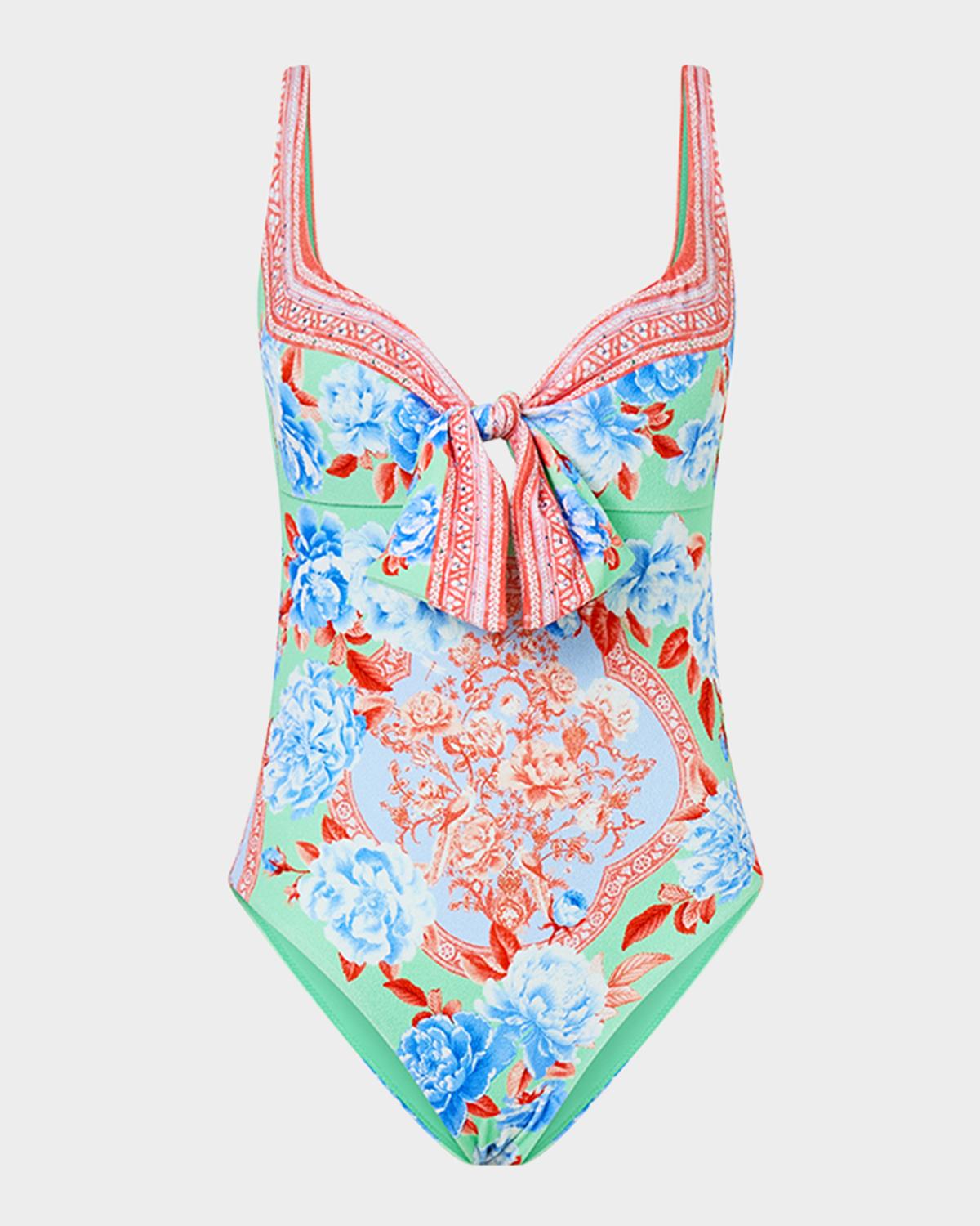 Camilla Topkapi Pop Sweetheart Tie-Front One-Piece Swimsuit