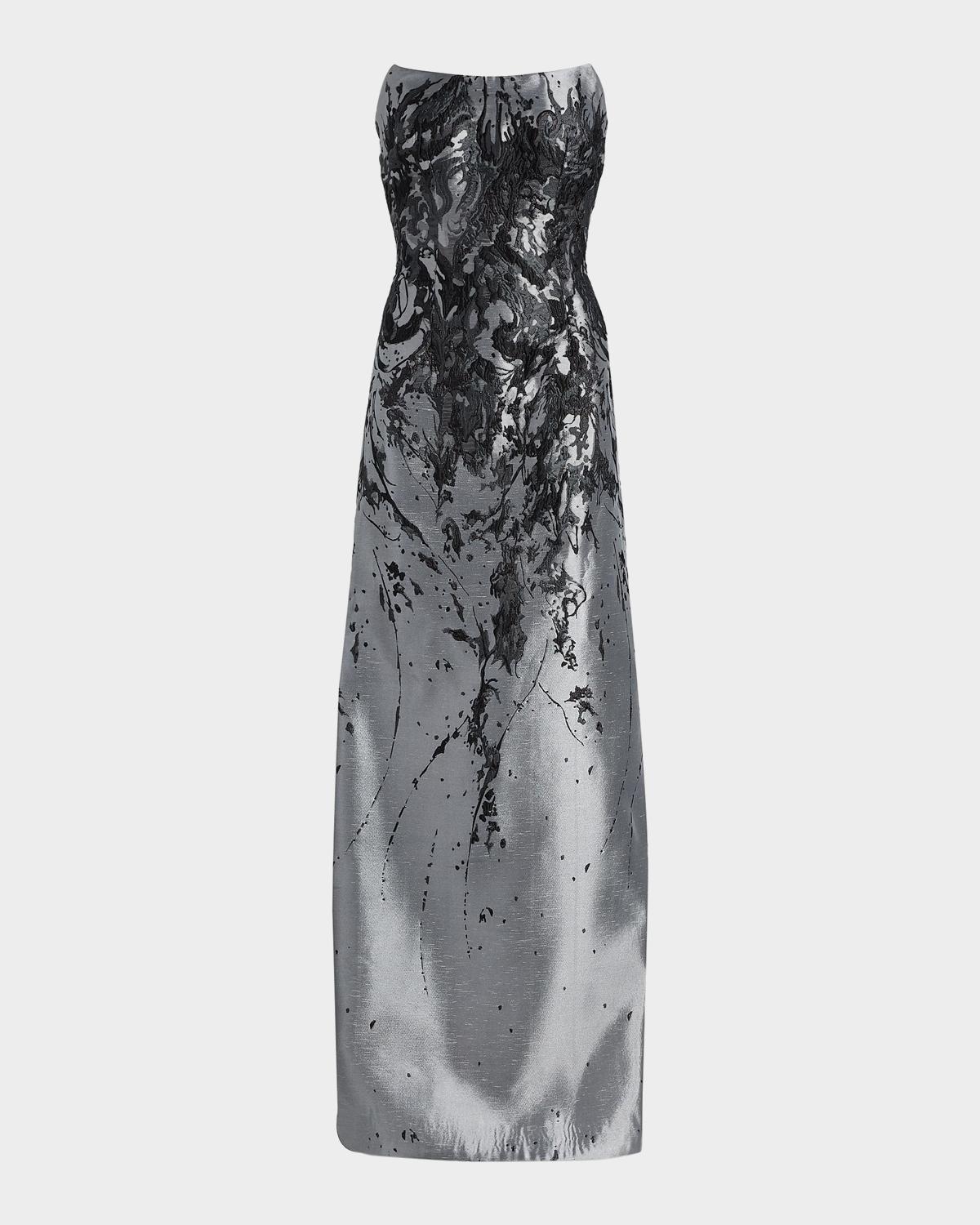 Rene Ruiz Collection Gathered Brocade Strapless A-line Gown In Mint
