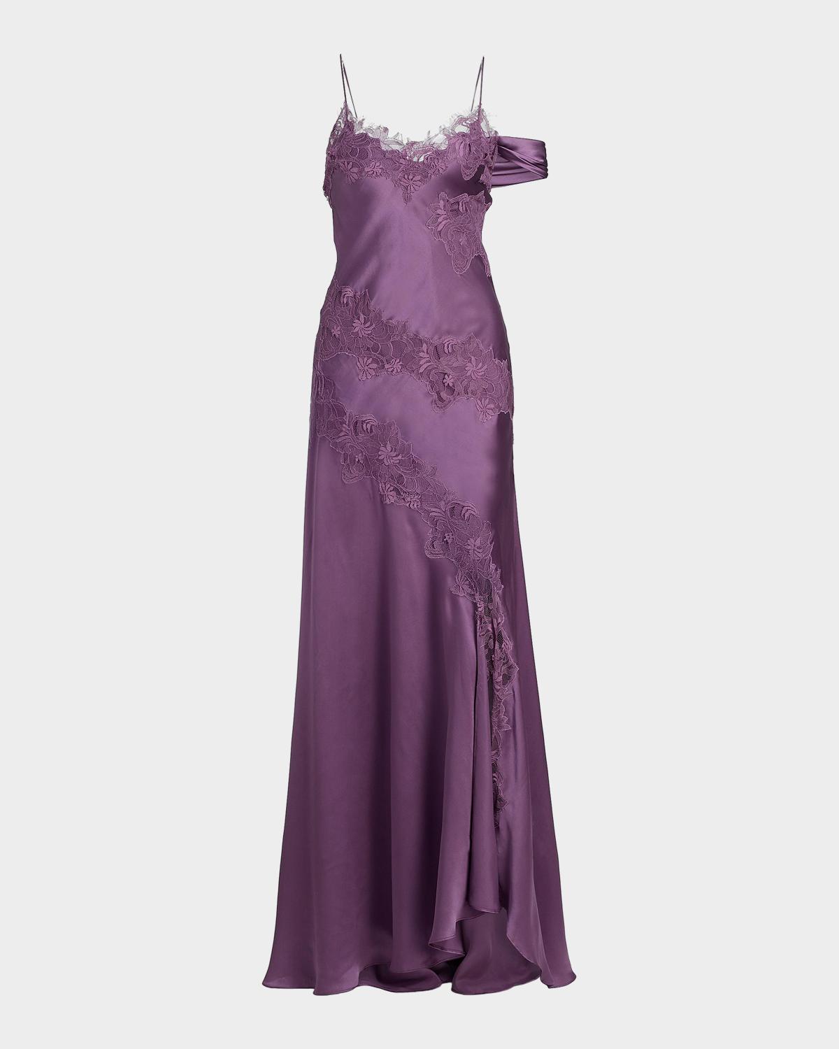 Amur Reese Lace Silk A-line Gown In Autumn Sky