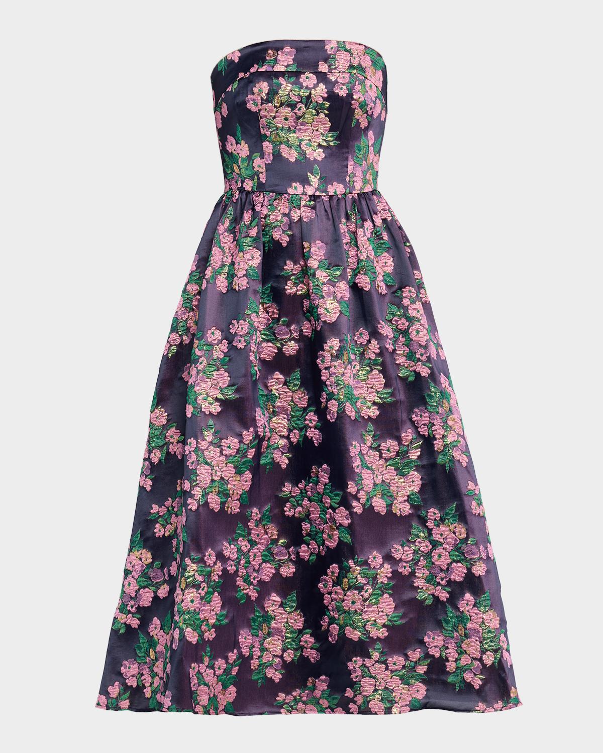 Shoshanna Dana Ruched Metallic Floral Jacquard Maxi Dress