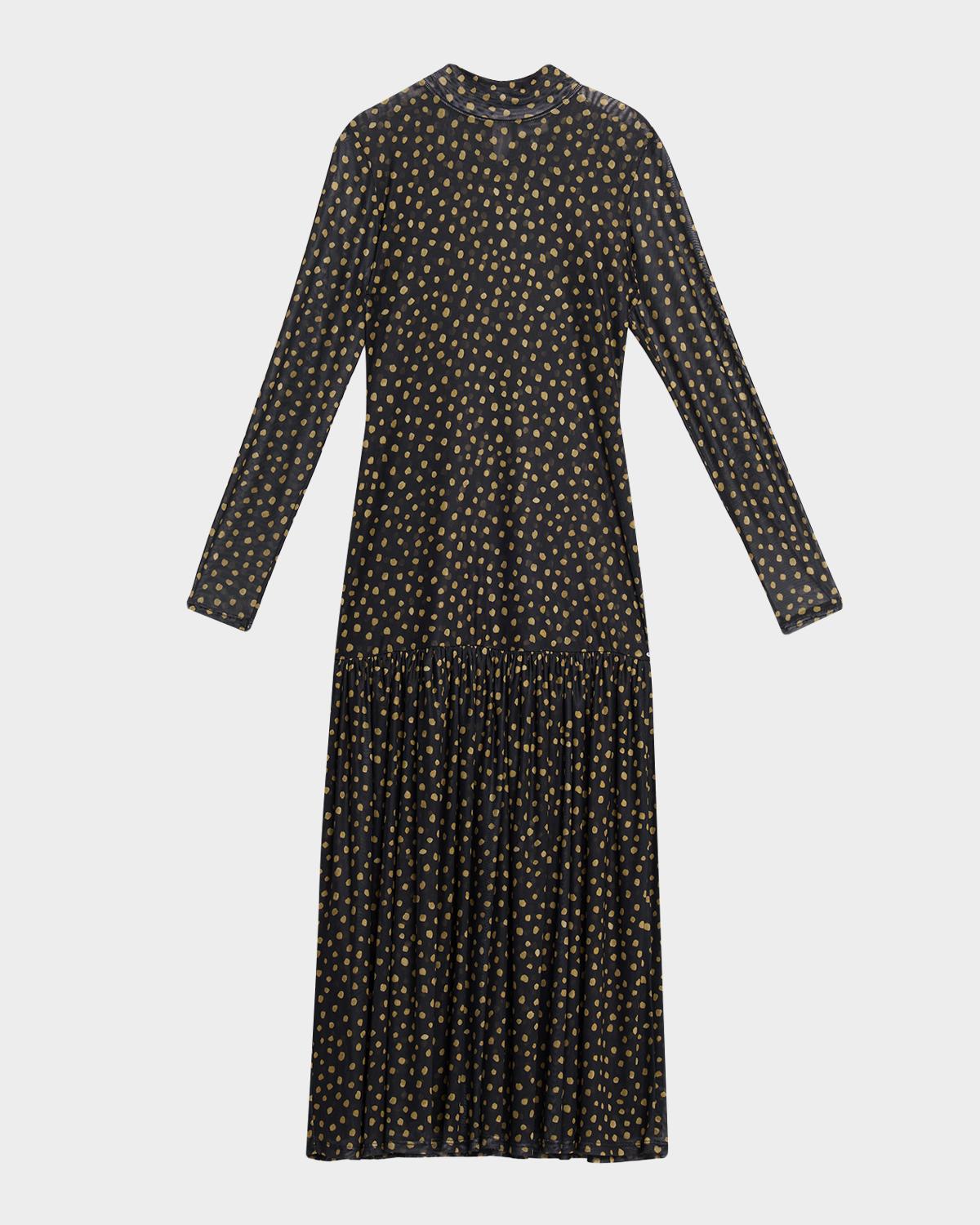 MISA Los Angeles Leylani Polka-Dot Mesh Maxi Dress