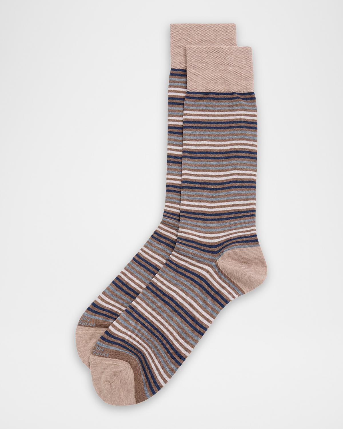 Marcoliani Men's Simple Stripe Crew Socks