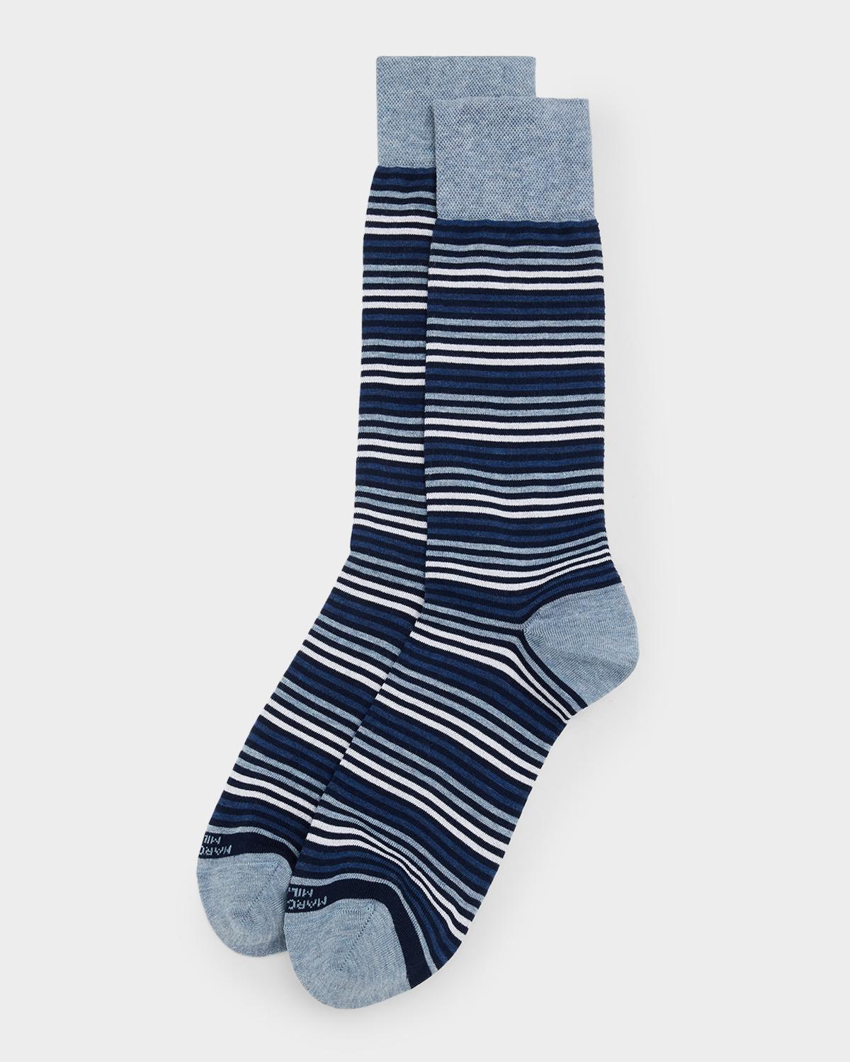 Marcoliani Men's Simple Stripe Crew Socks