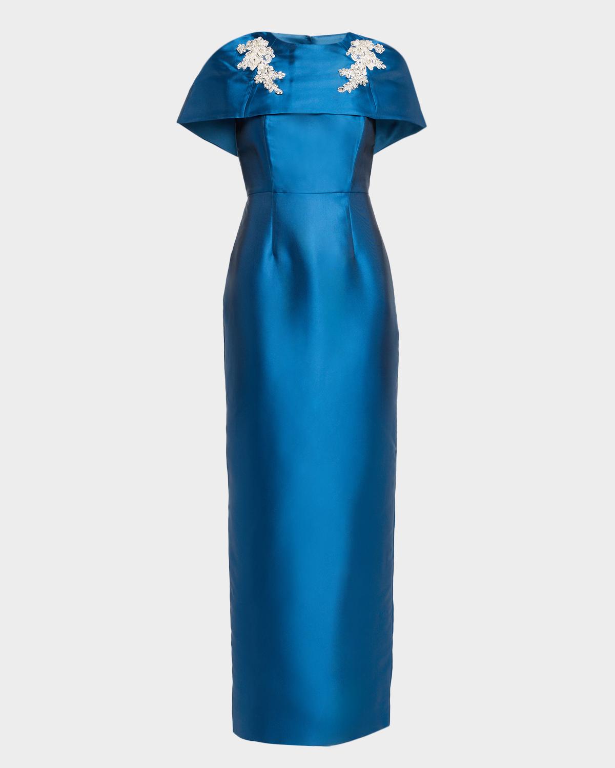 Mestiza New York Eve Cape Silk Twill Column Gown