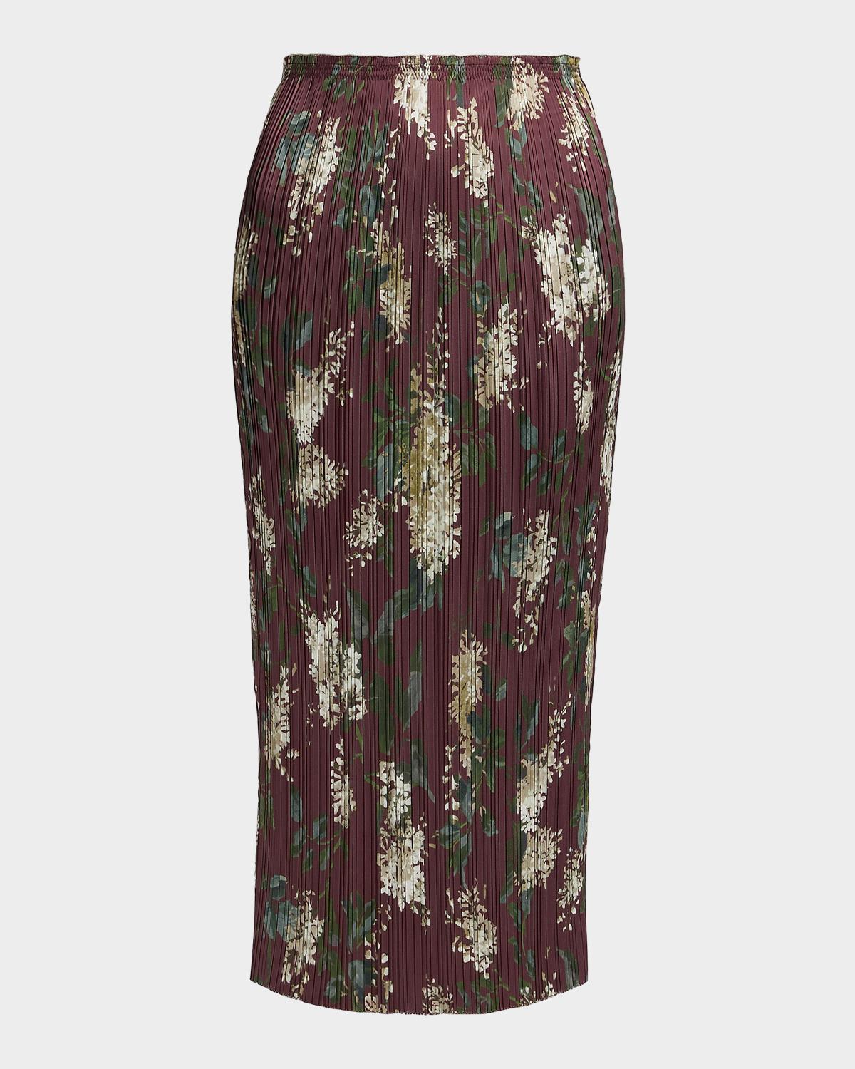 Vince Lilac Print Micro-Pleated Midi Skirt