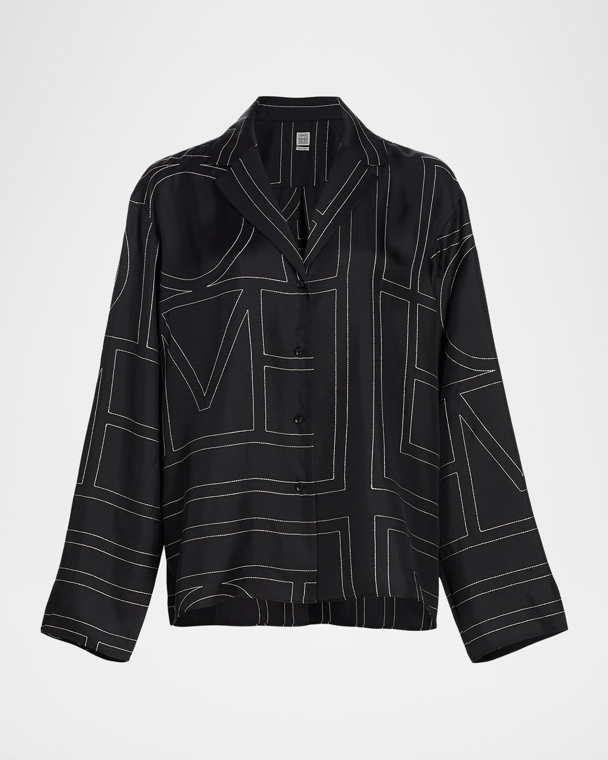 Monogram-Embroidered Silk Pajama Top