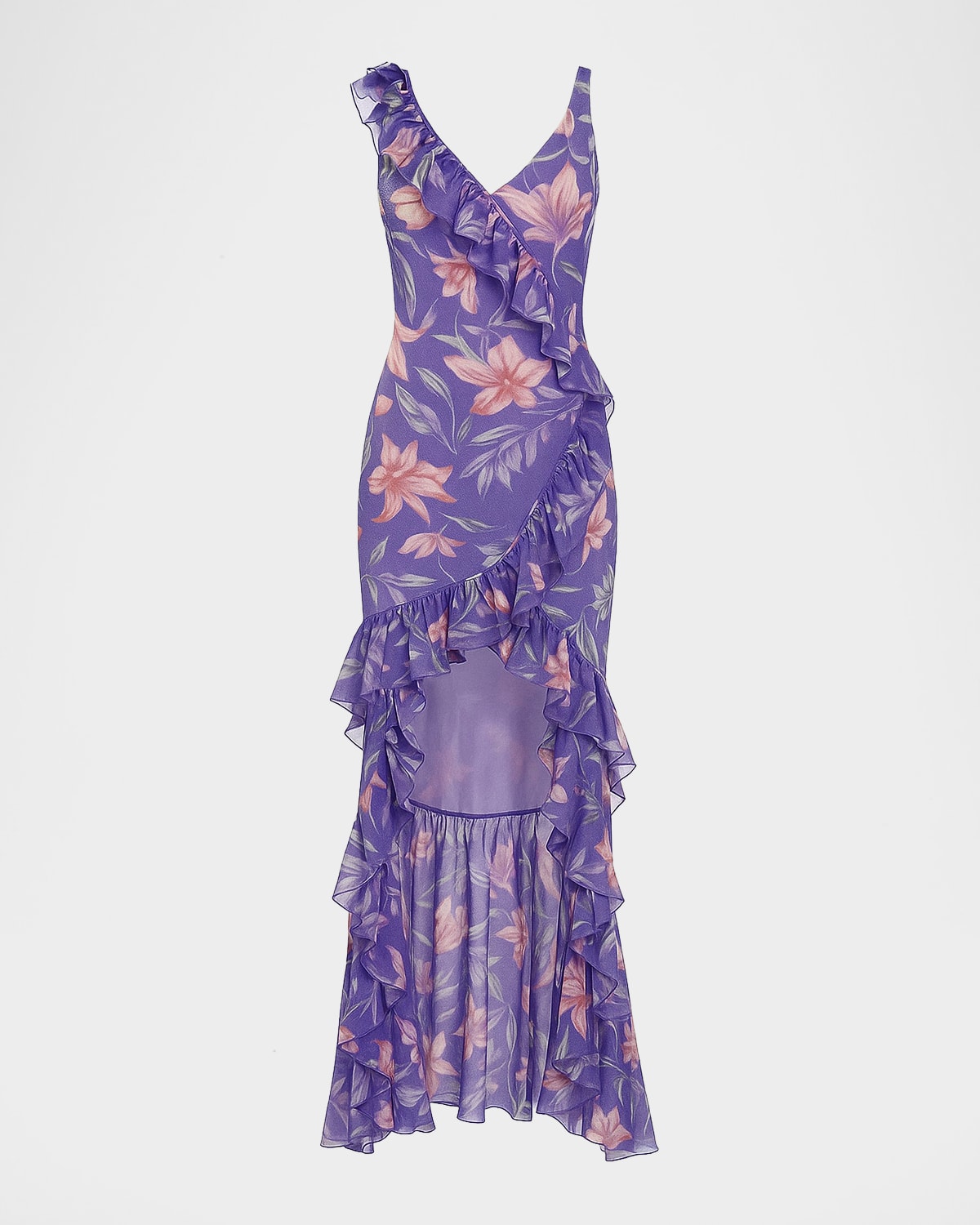 Patbo Amaryllis Floral Frill Gown In Blue