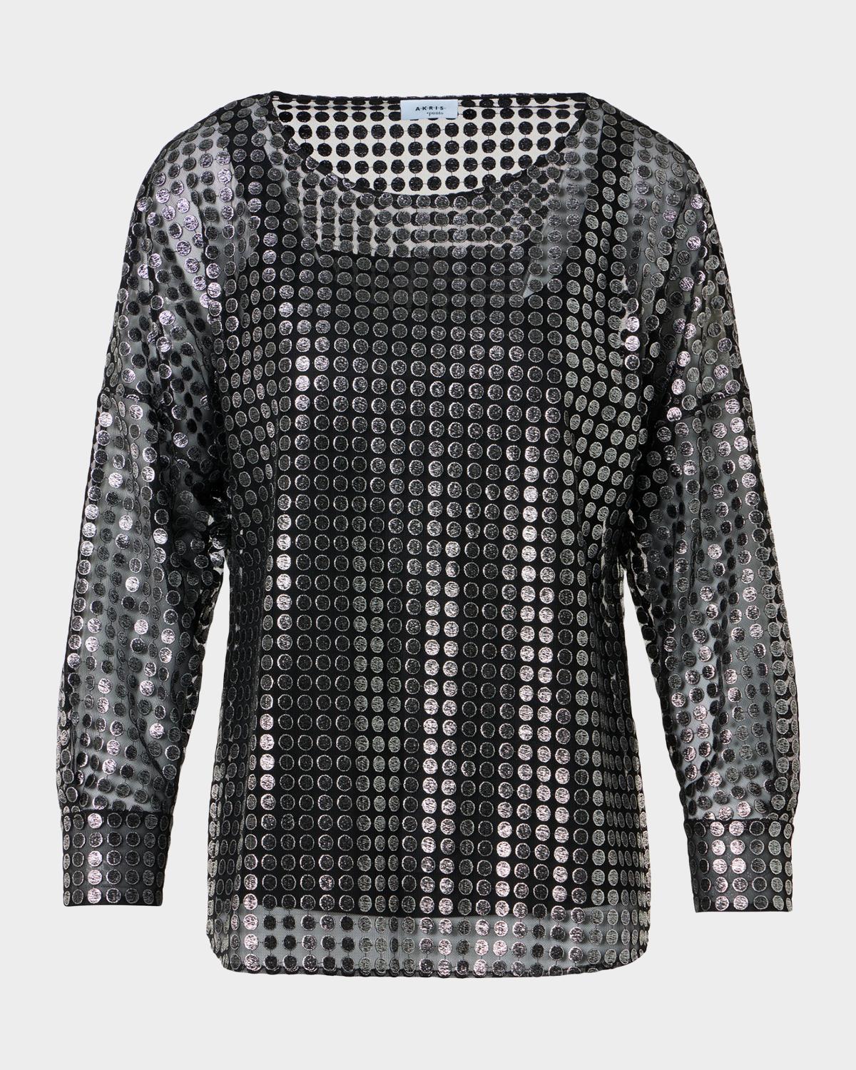 Akris punto Metallic Dot Long-Sleeve Blouse