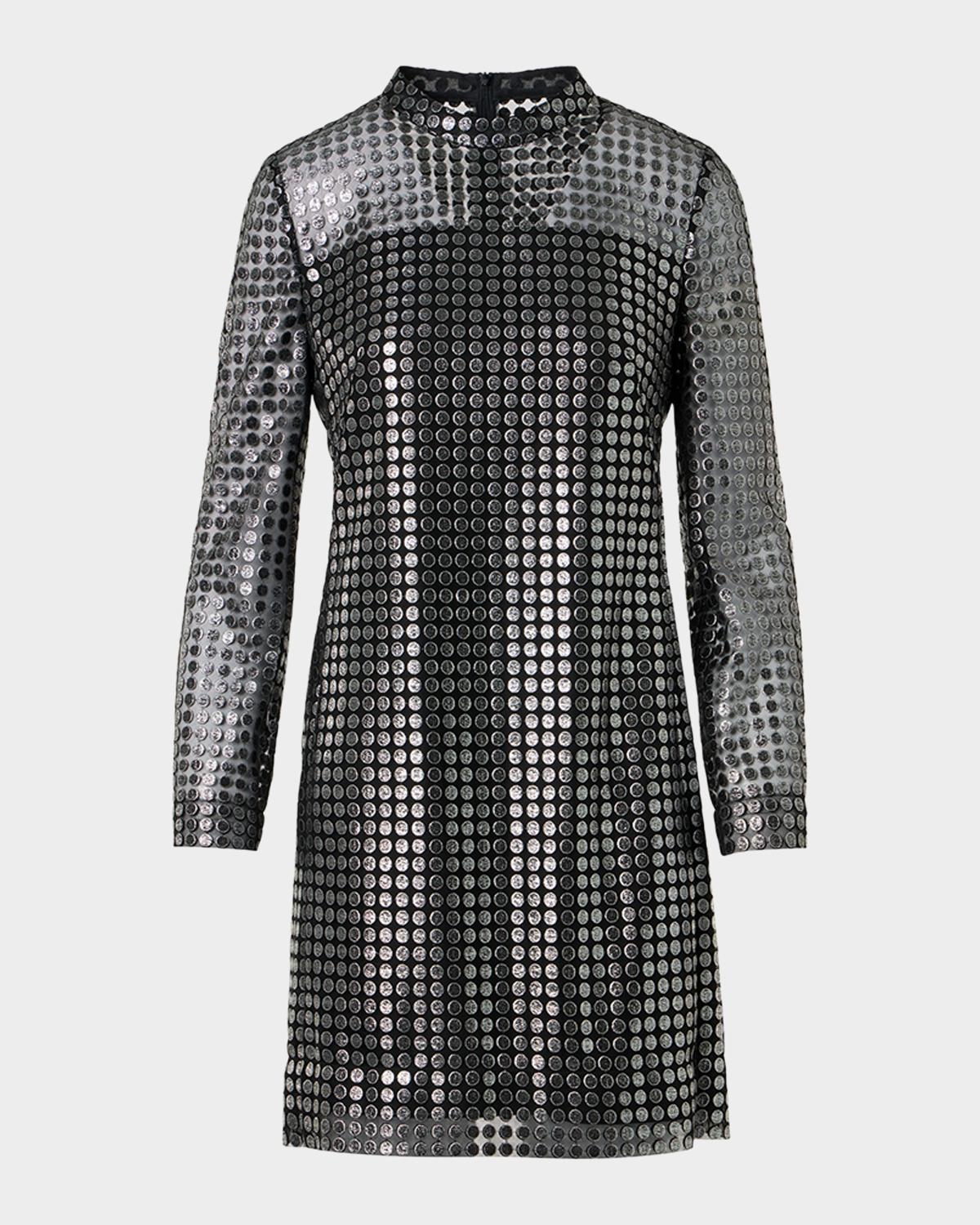 Akris punto Metallic Dot-Embroidered Tulle Mini Dress