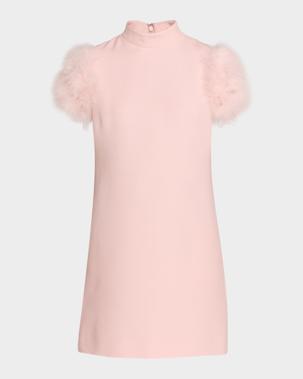 Valentino Garavani Feather-Sleeve Mock-Neck Mini Dress