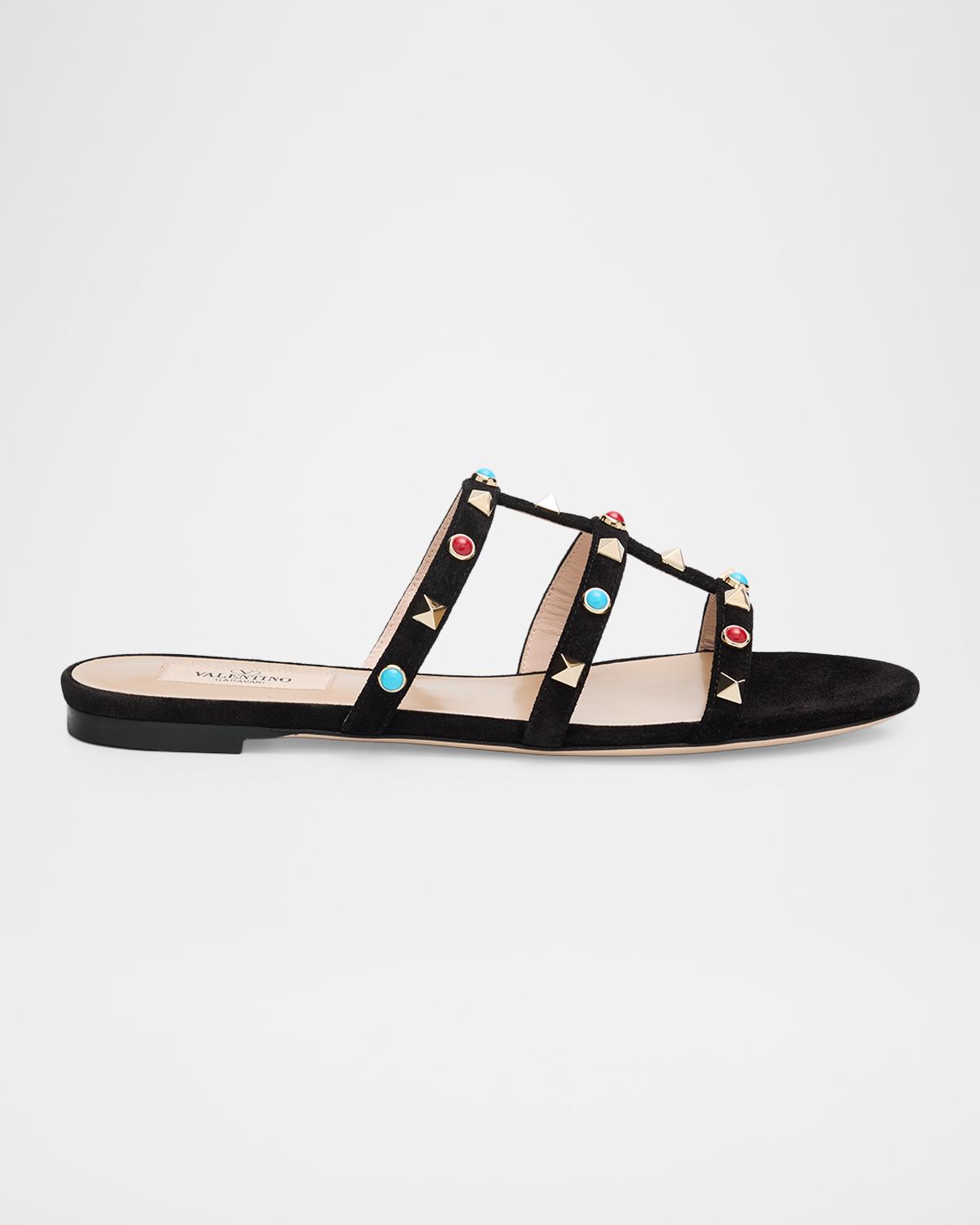 Rockstud Suede Flat Slide Sandals