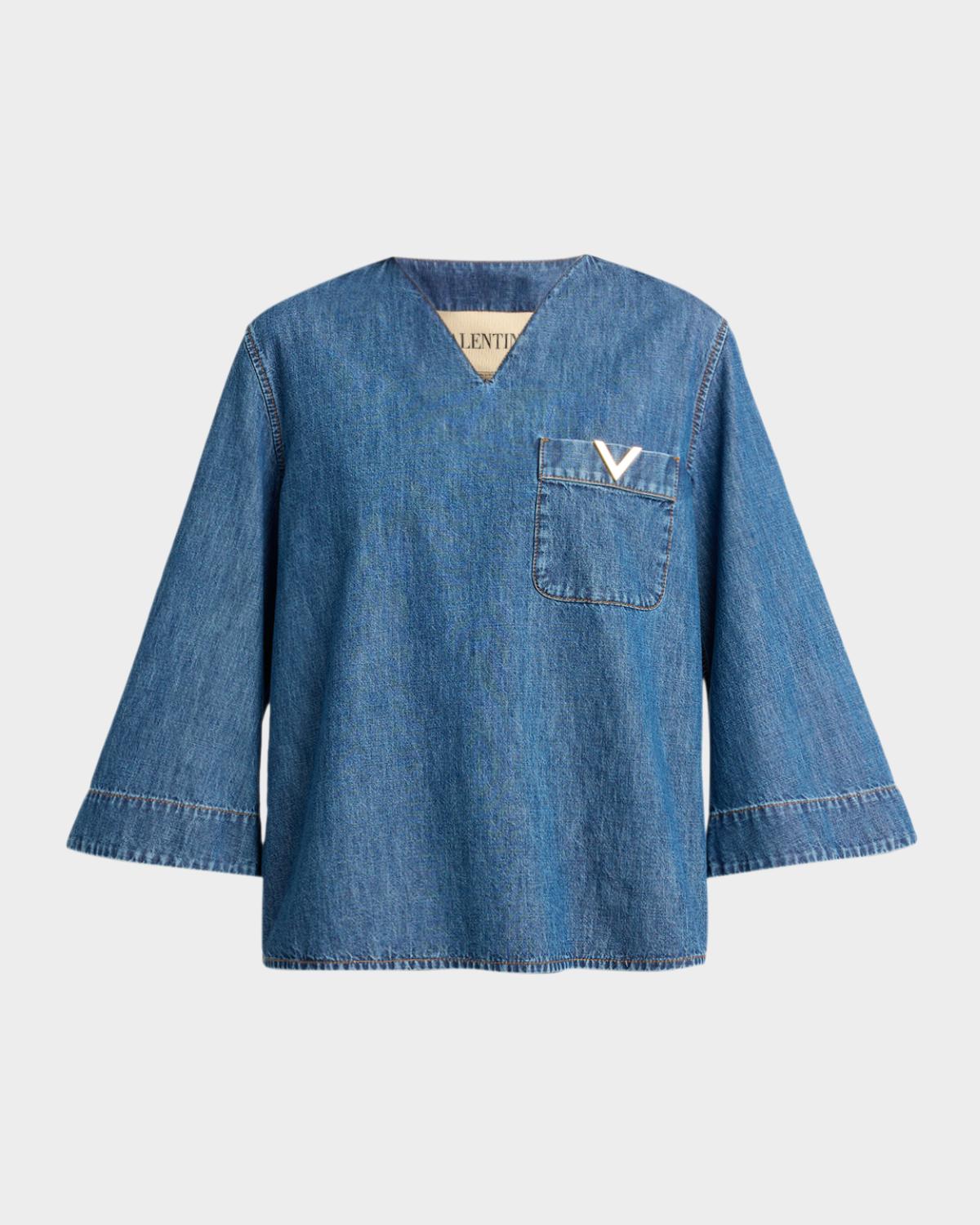 V-Logo Denim 3/4-Sleeve Shirt