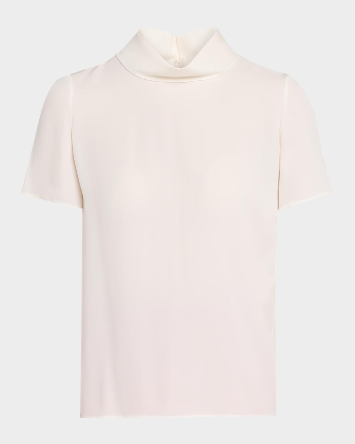 Valentino Garavani Mock-Neck Short-Sleeve Silk Top