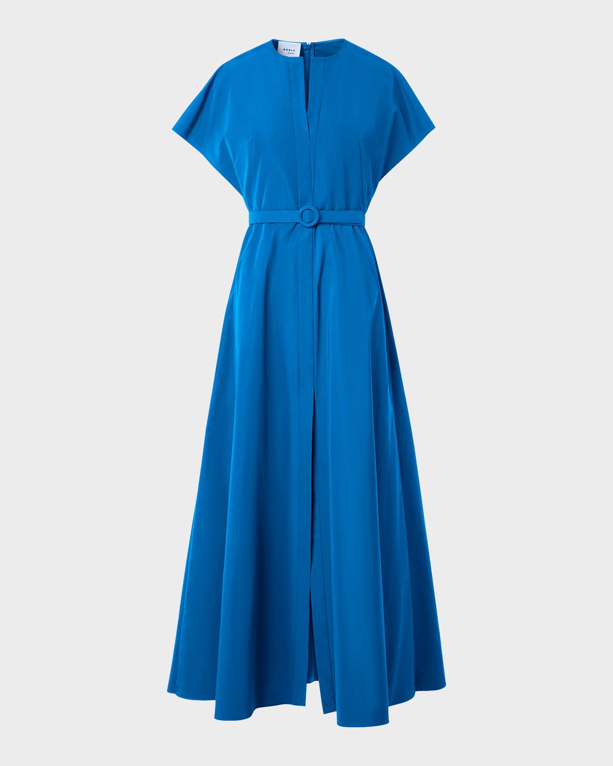 Akris punto Short-Sleeve Belted Techno Midi Dress