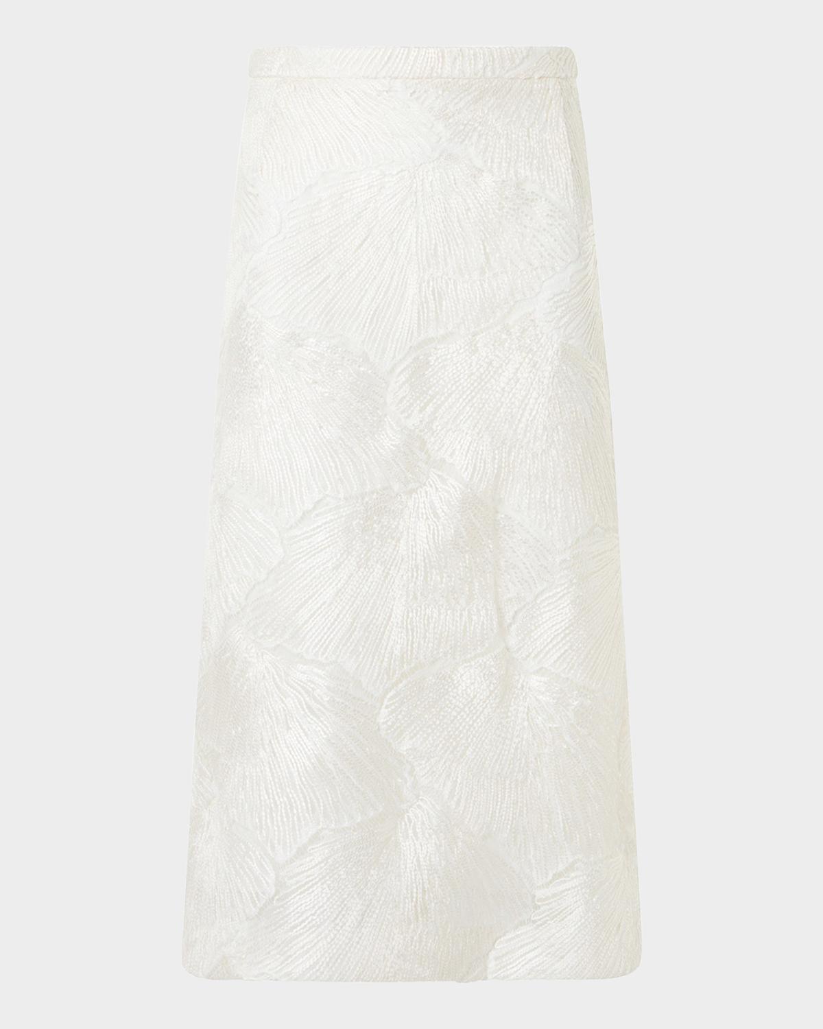 Akris Lacquered Techno Sea Fan Lace Midi Skirt