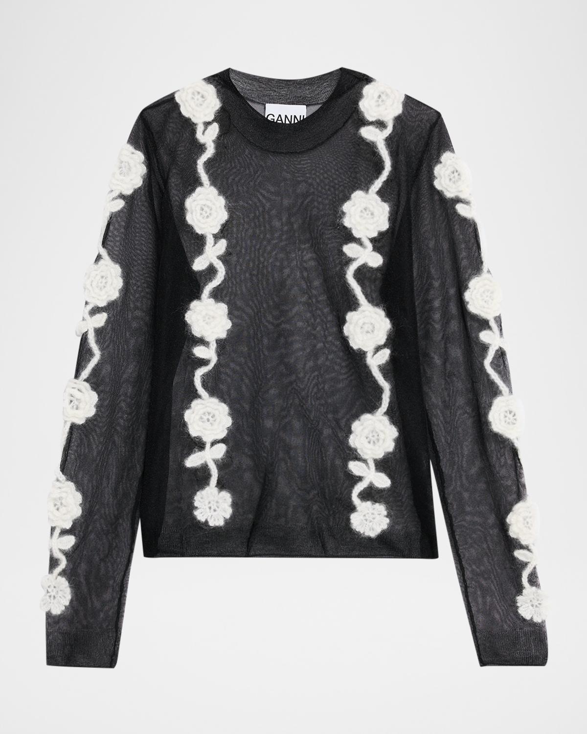 Ganni Sheer Floral Crochet Top