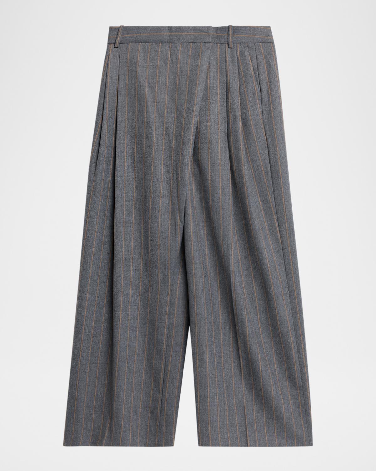 Ganni Pinstripe Brushed Wool Cross-Over Trousers
