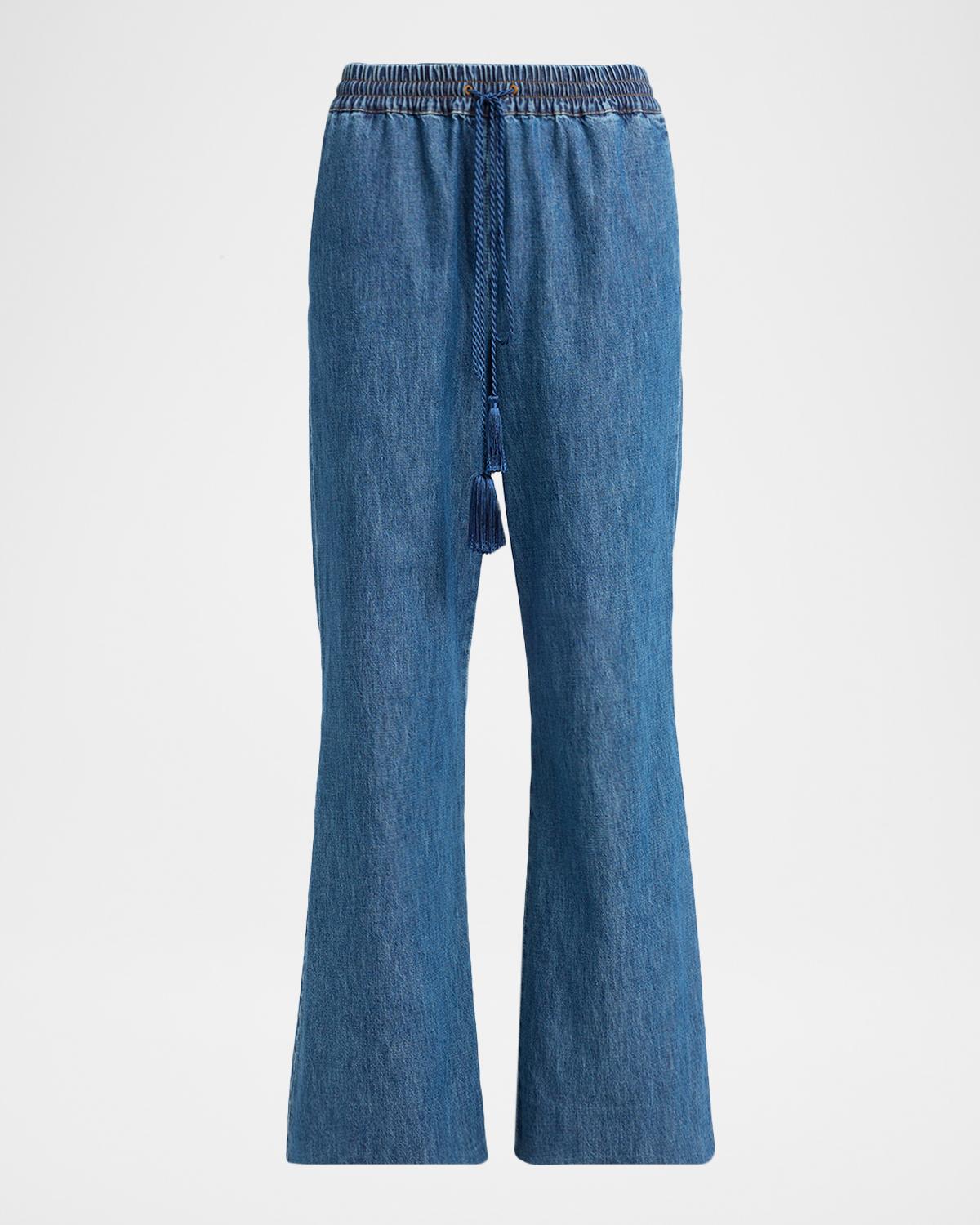 V-Logo Denim Flare Drawstring Pants