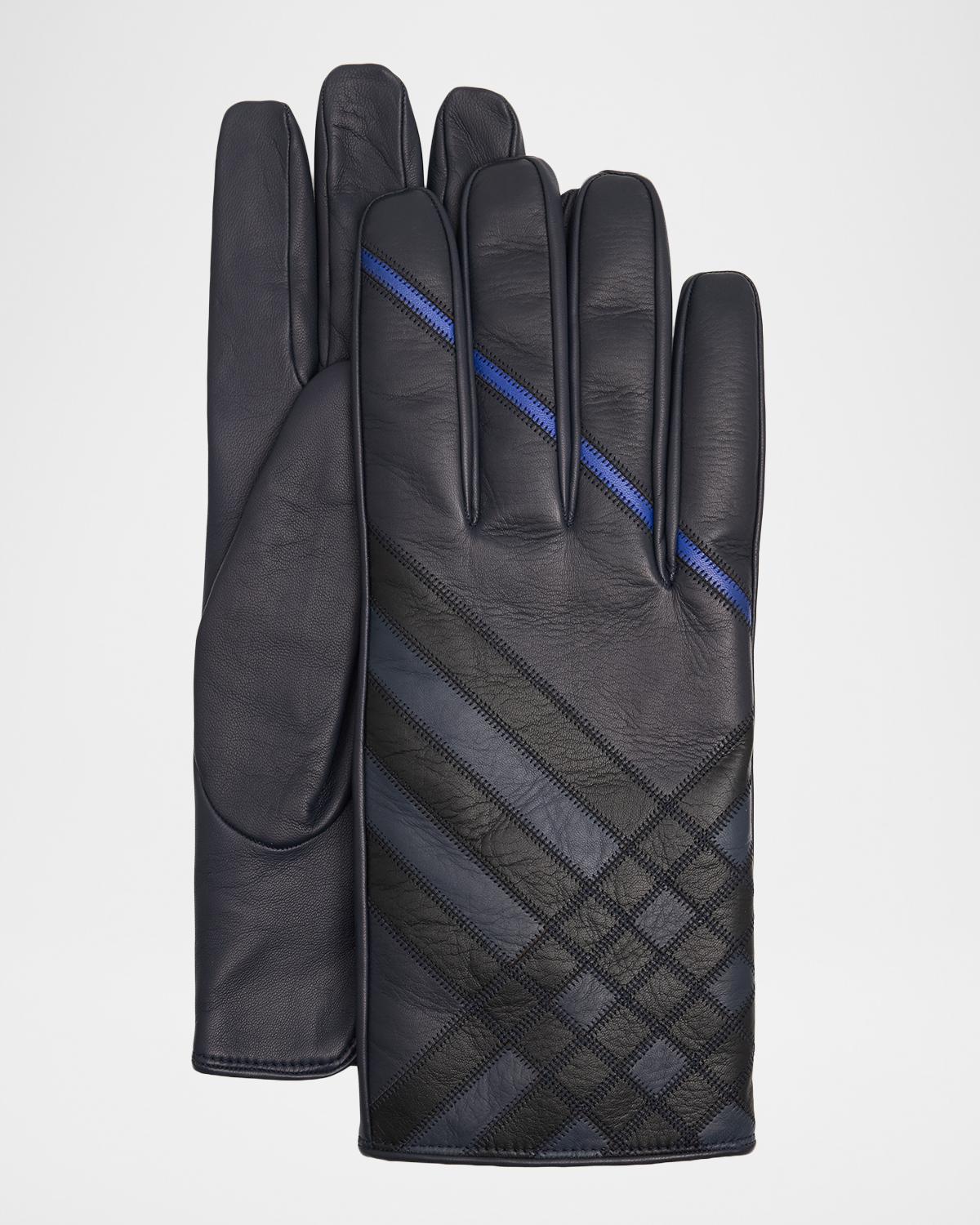 Burberry Men's Intarsia Check Leather Gloves