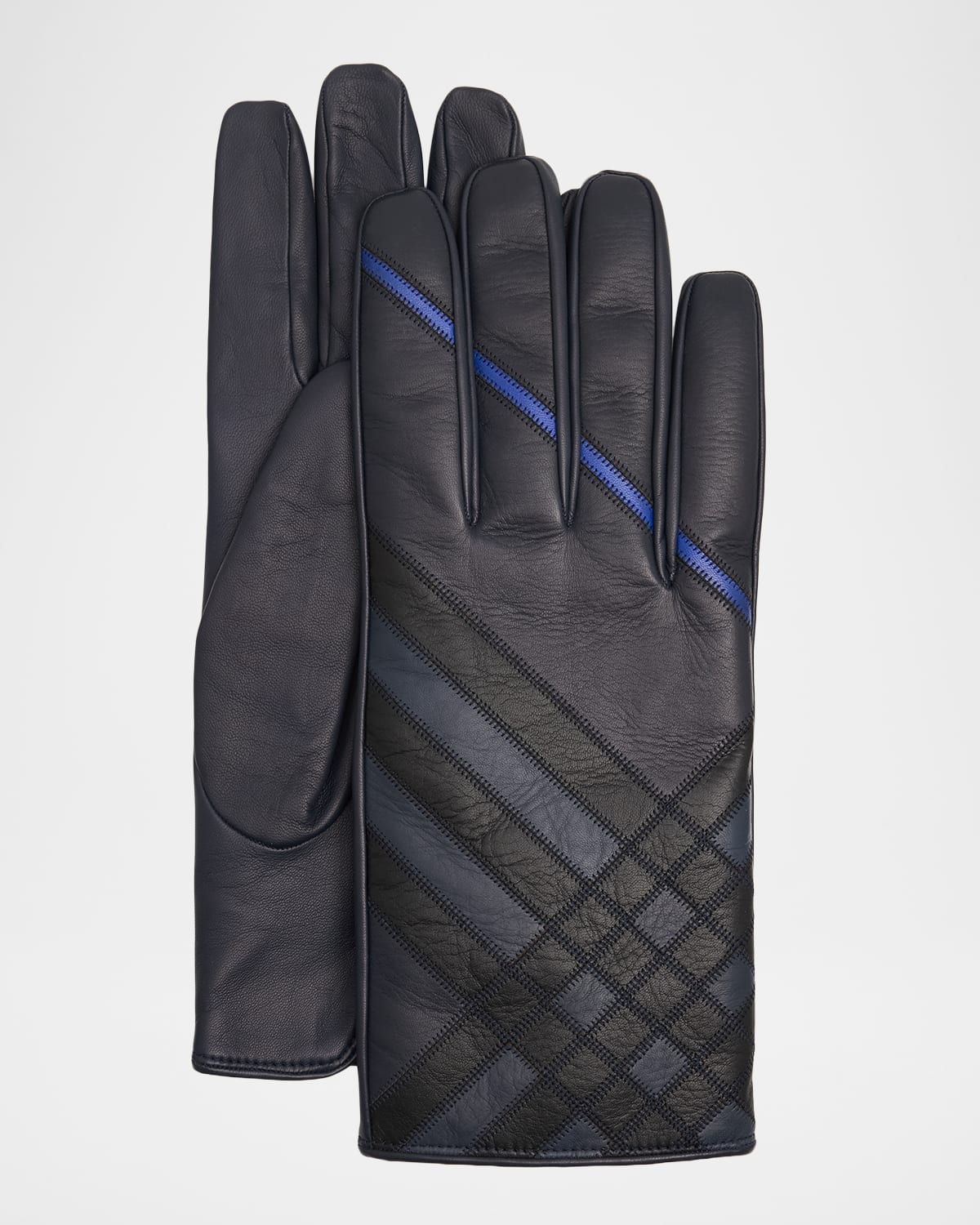 Burberry Men 's Intarsia Check Leather Gloves | Thumbnail 4