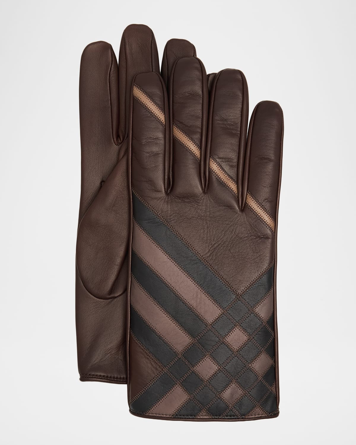 Burberry Men 's Intarsia Check Leather Gloves | Thumbnail 4