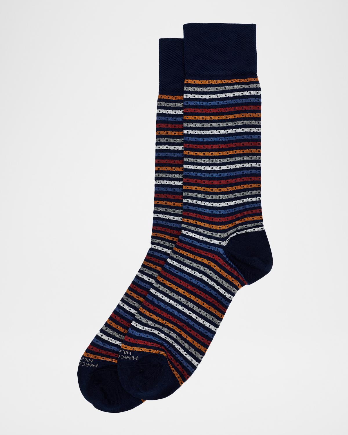 Marcoliani Men's Multicolor Stripe Cotton Crew Socks