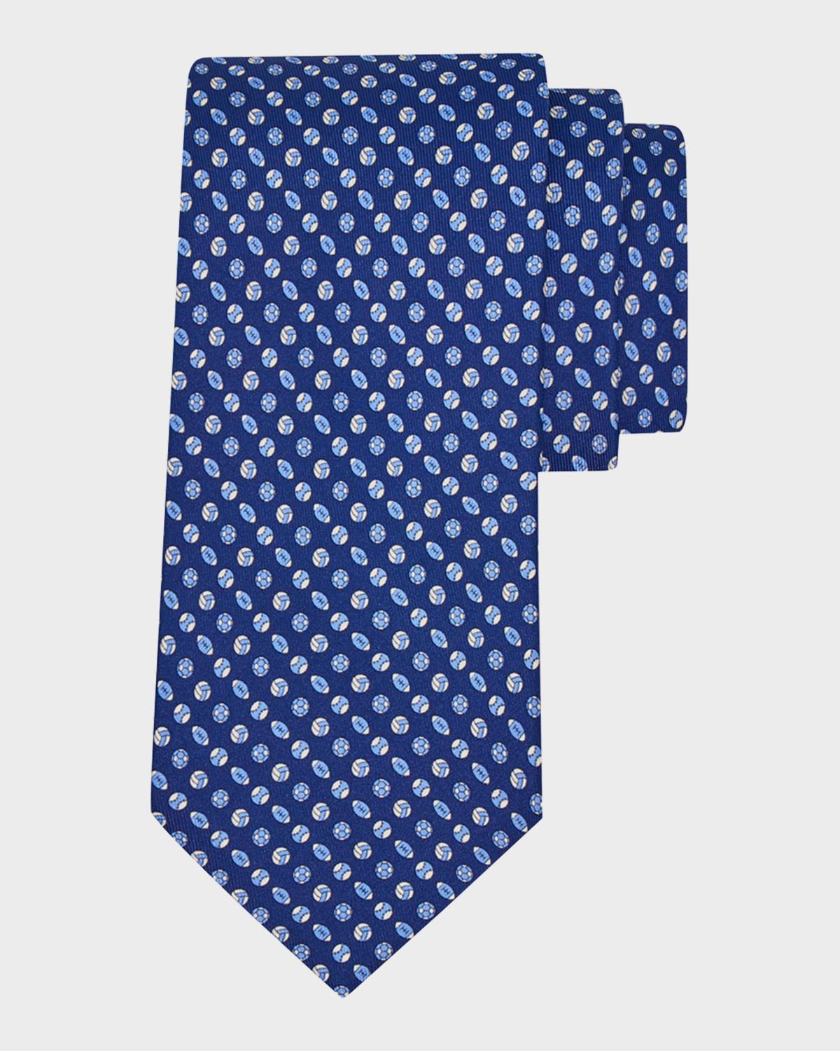 FERRAGAMO Men's Sports Ball Print Silk Tie