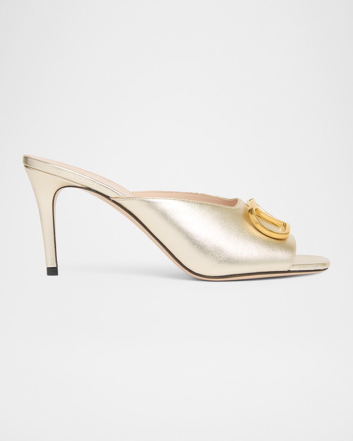 80mm VLogo Signature Metallic Leather Mule Pumps
