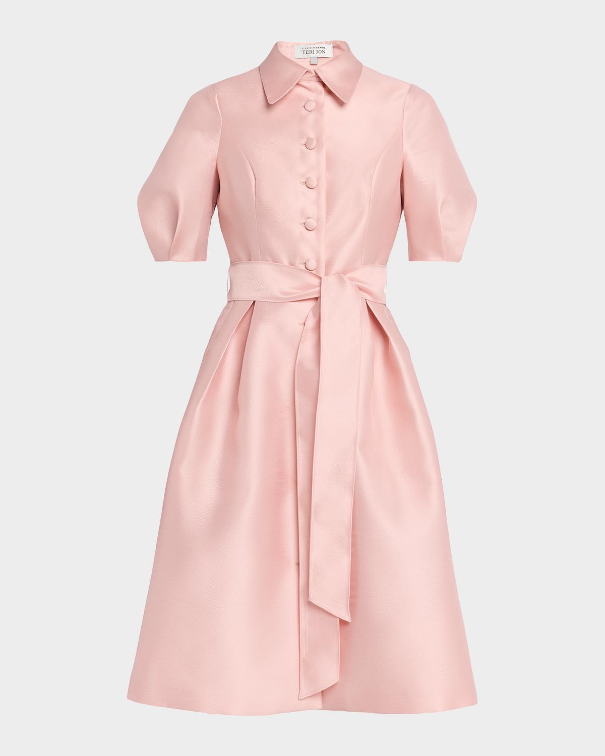 Rickie Freeman for Teri Jon Puff-Sleeve Pique Faille Shirtdress