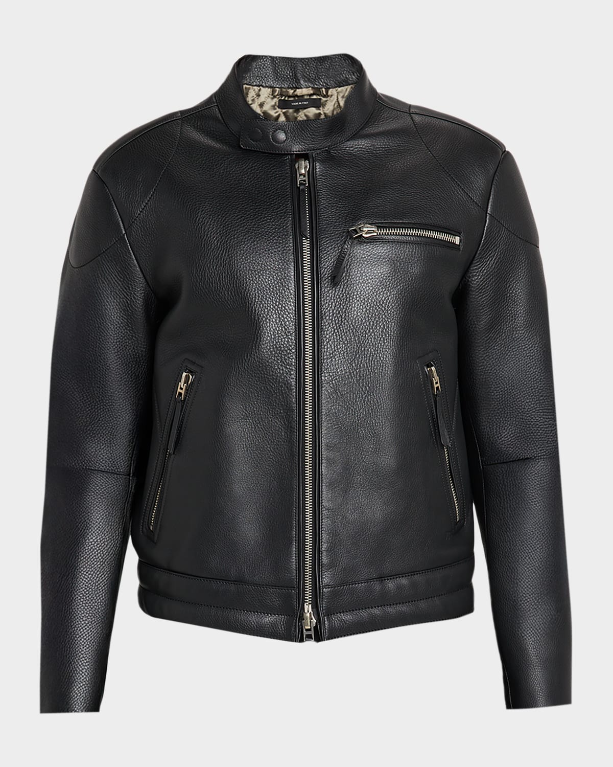 Men & apos;s Pebbled Leather Biker Jacket
