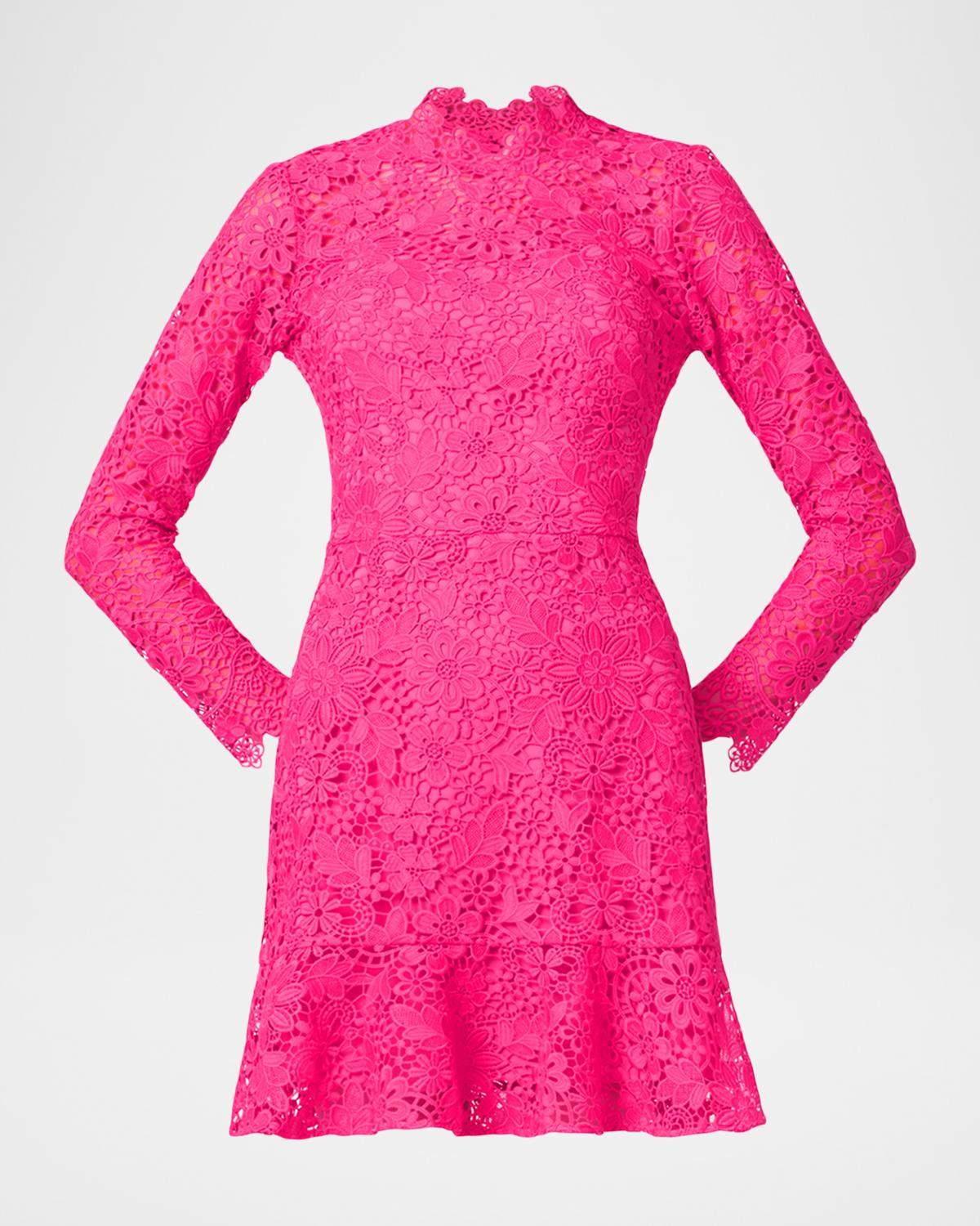 Shoshanna Gracie Floral Lace Flounce-Hem Mini Dress