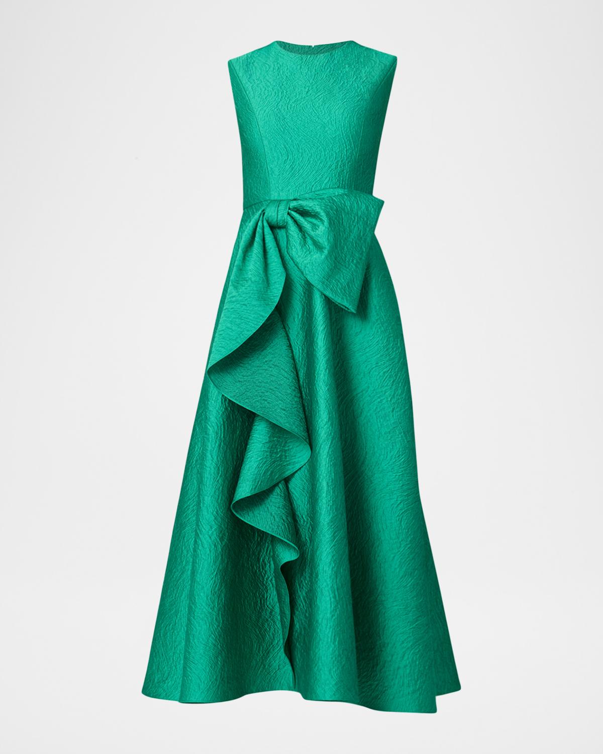 Laura Sleeveless Bow Draped Jacquard Midi Dress