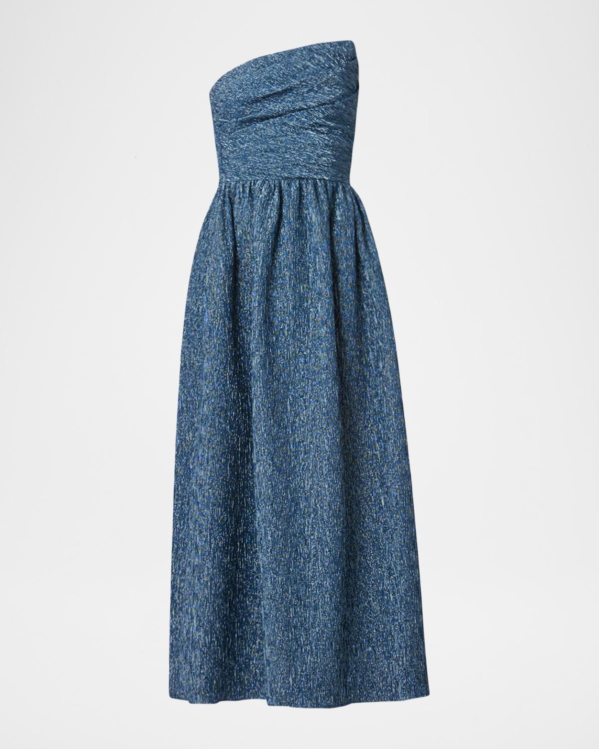 Shoshanna Sanders Strapless Pleated Jacquard Midi Dress