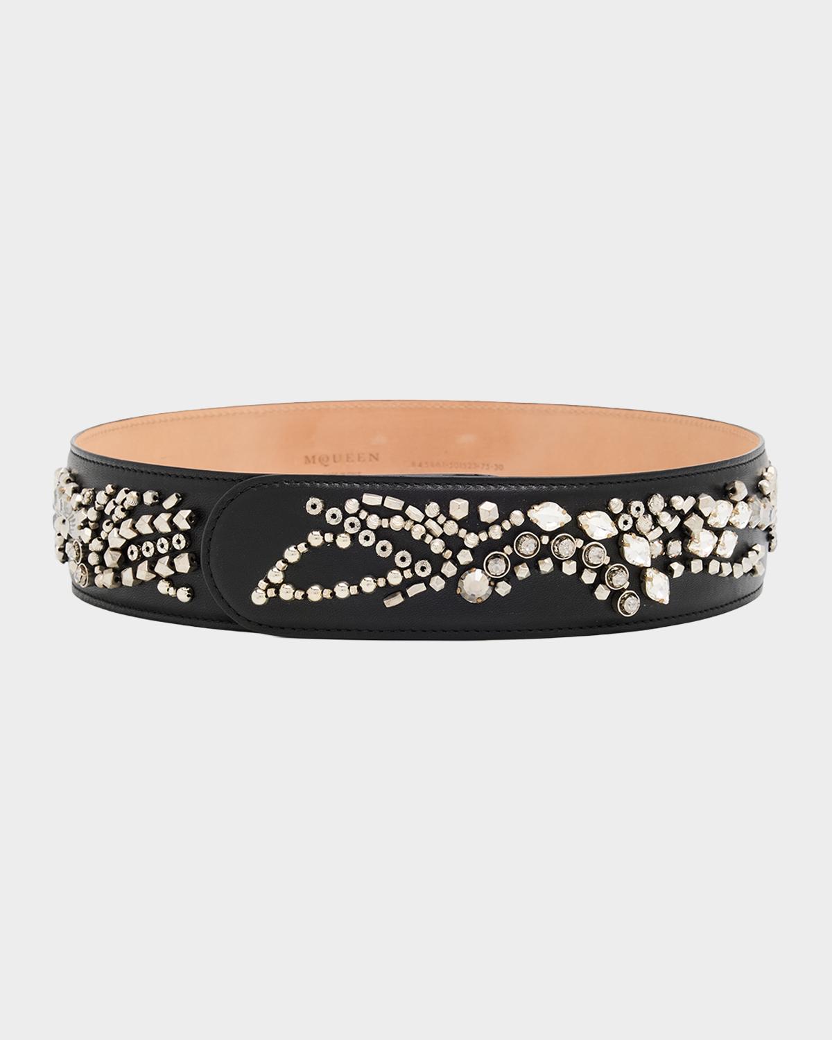 Sunflower Crystal Embroidered Leather Belt