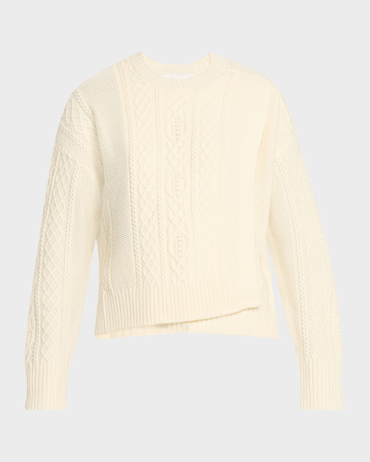 Cable Mix Double-Layer Wool Crewneck Sweater