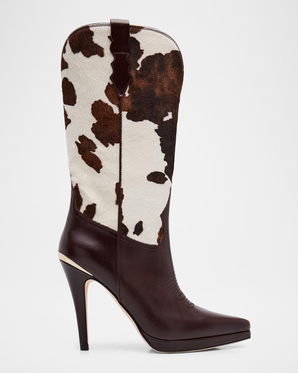 Partlow Izzie Spotted Pony Hair and Leather Stiletto Cowgirl Boots