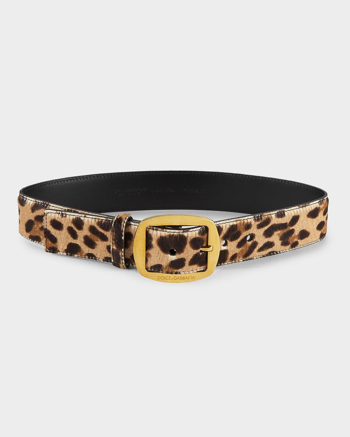 Leopard-Print Ponyhair Belt