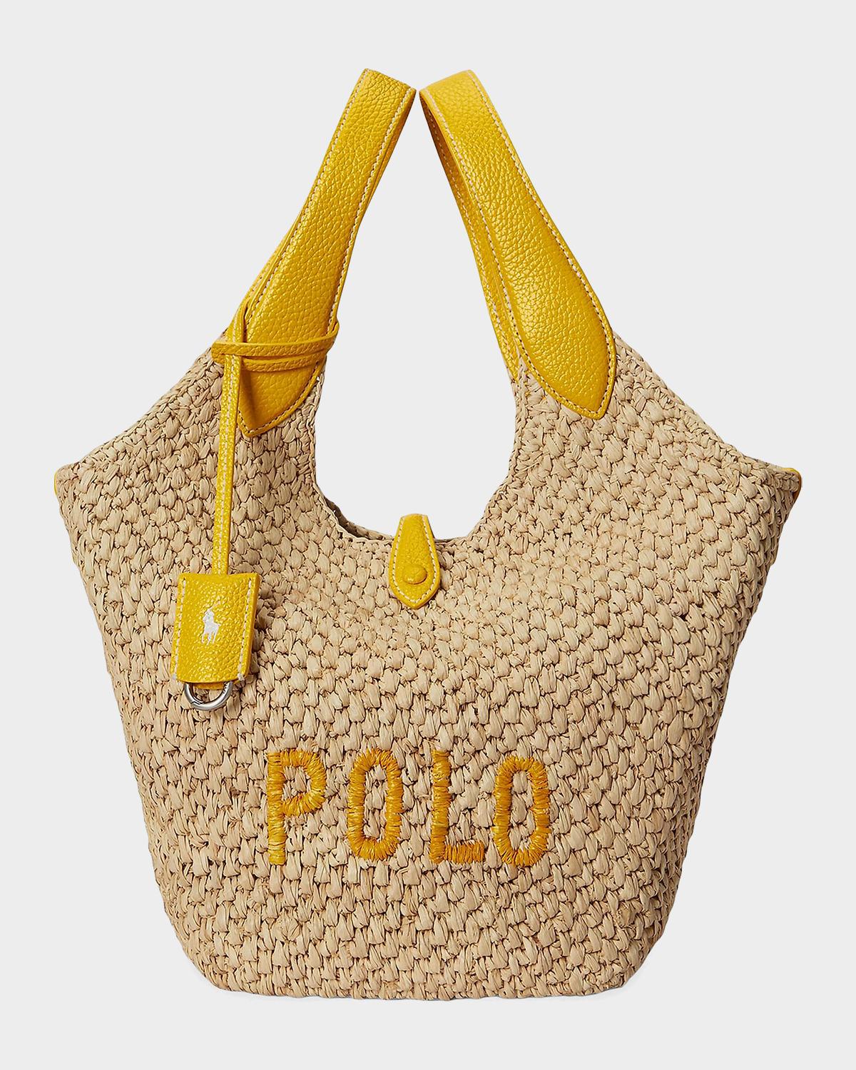 Polo Play Leather-Trim Raffia Tote Bag