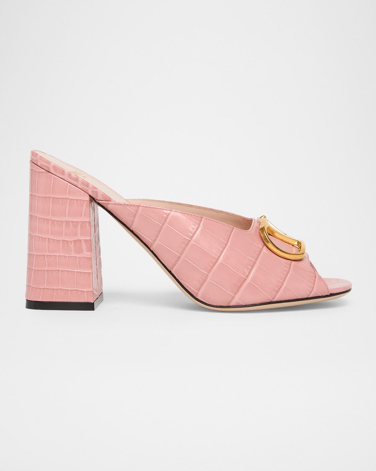 95mm VLogo Signature Croc-Embossed Leather Mules