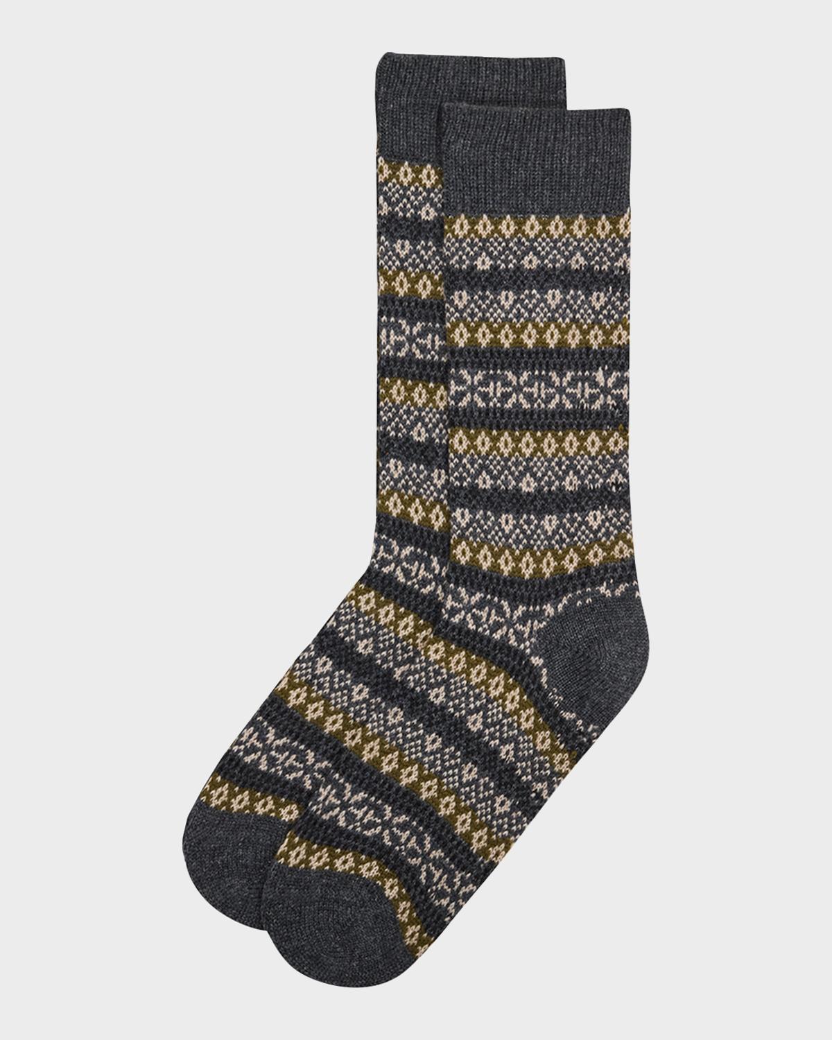 Pantherella Men's Sherborne Cashmere Fair Isle Crew Socks