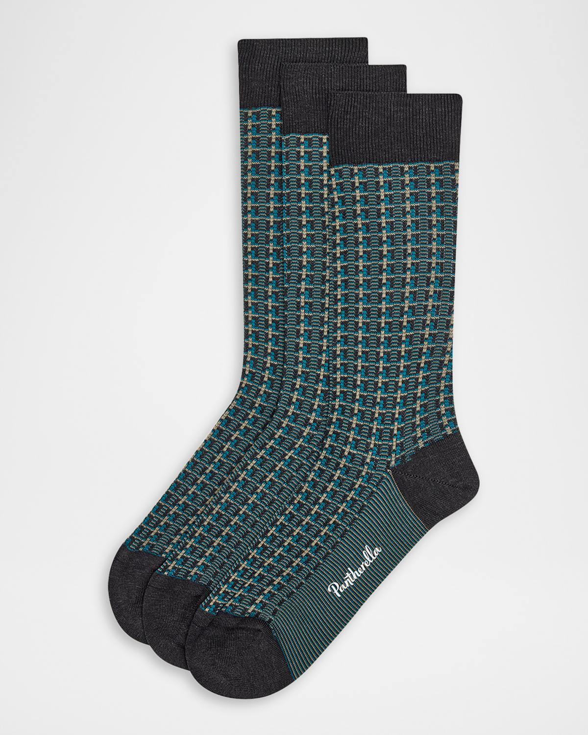 Pantherella Men's Randolph Vertical Box Jacquard Crew Socks
