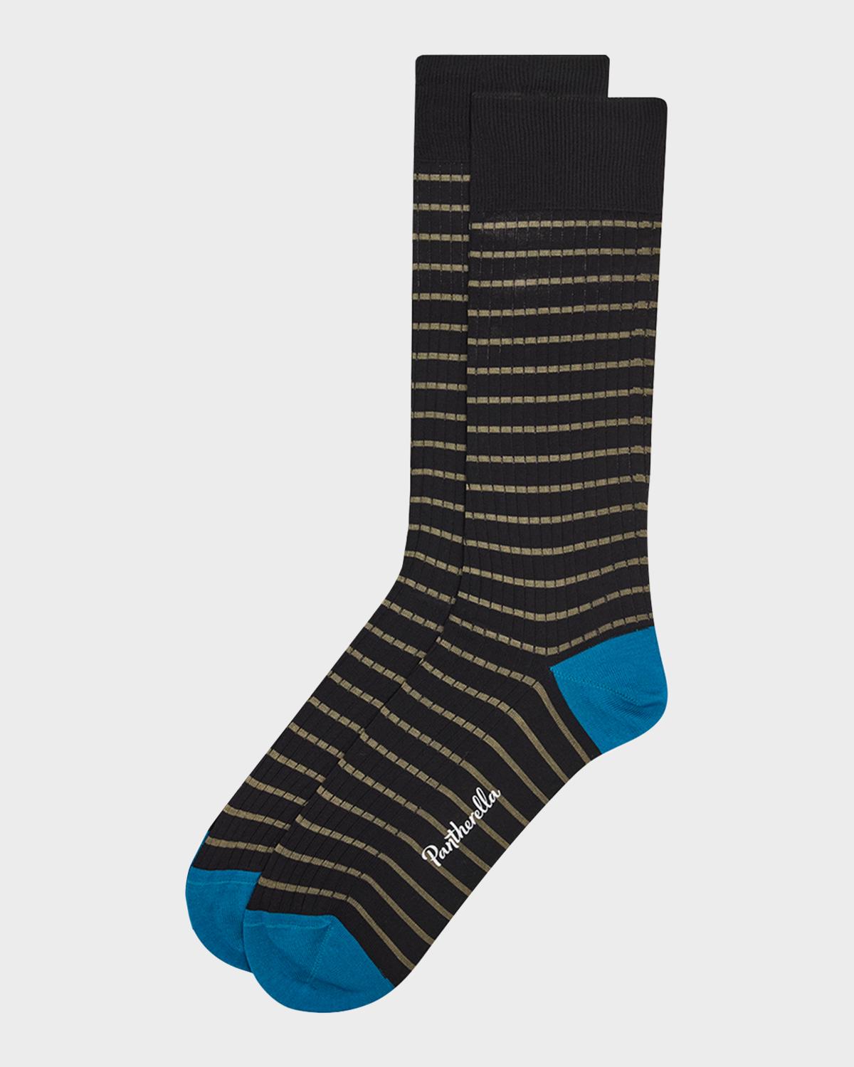 Pantherella Men's Downe Fine Stripe Calf-Length Socks