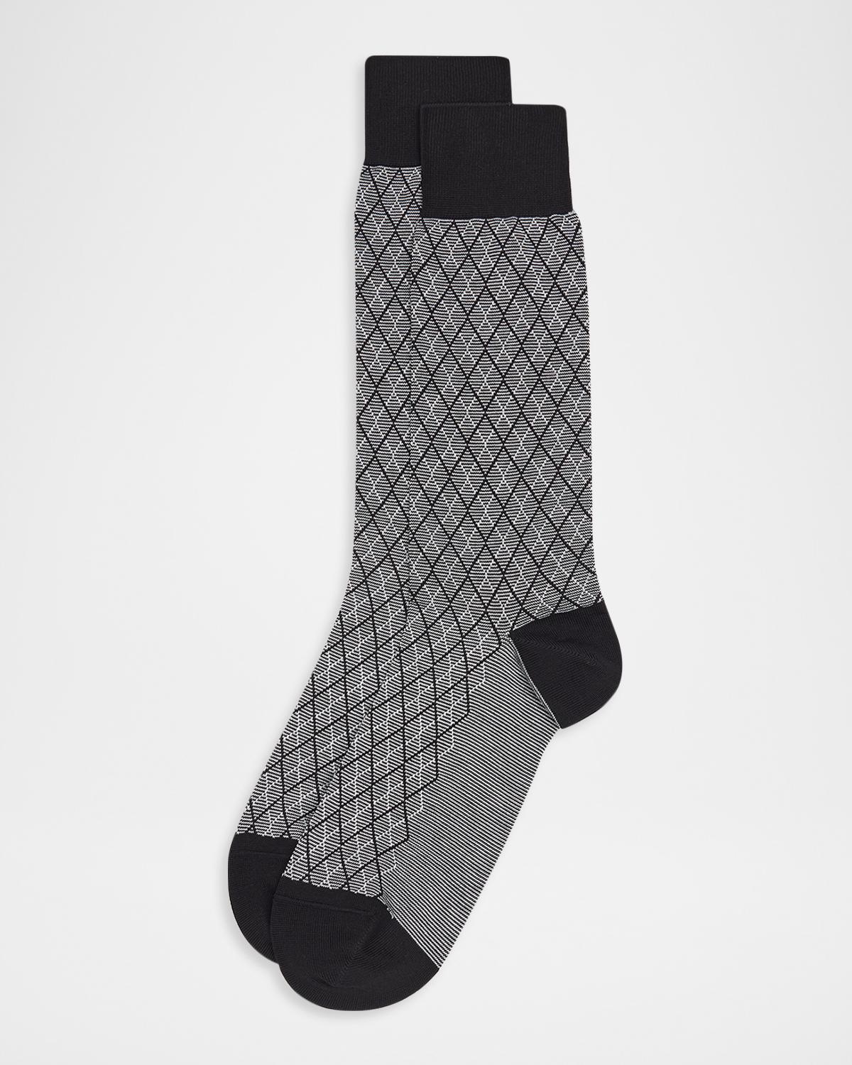 Pantherella Men's Kingsley Diamond Check Jacquard Calf-Length Socks