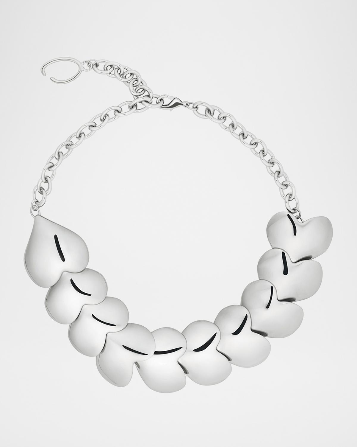Smooth Hearts Oversized Necklace, Silver