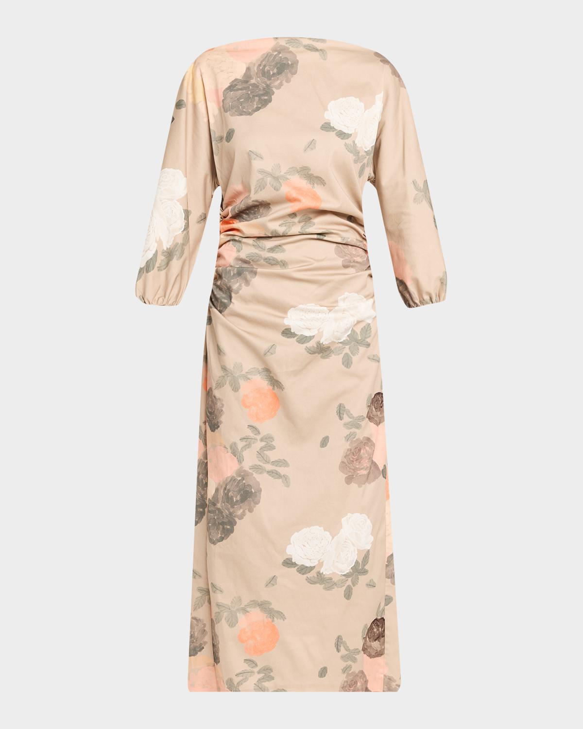 BERNADETTE Ezra Floral-Print Ruched 3/4-Sleeve Maxi Dress