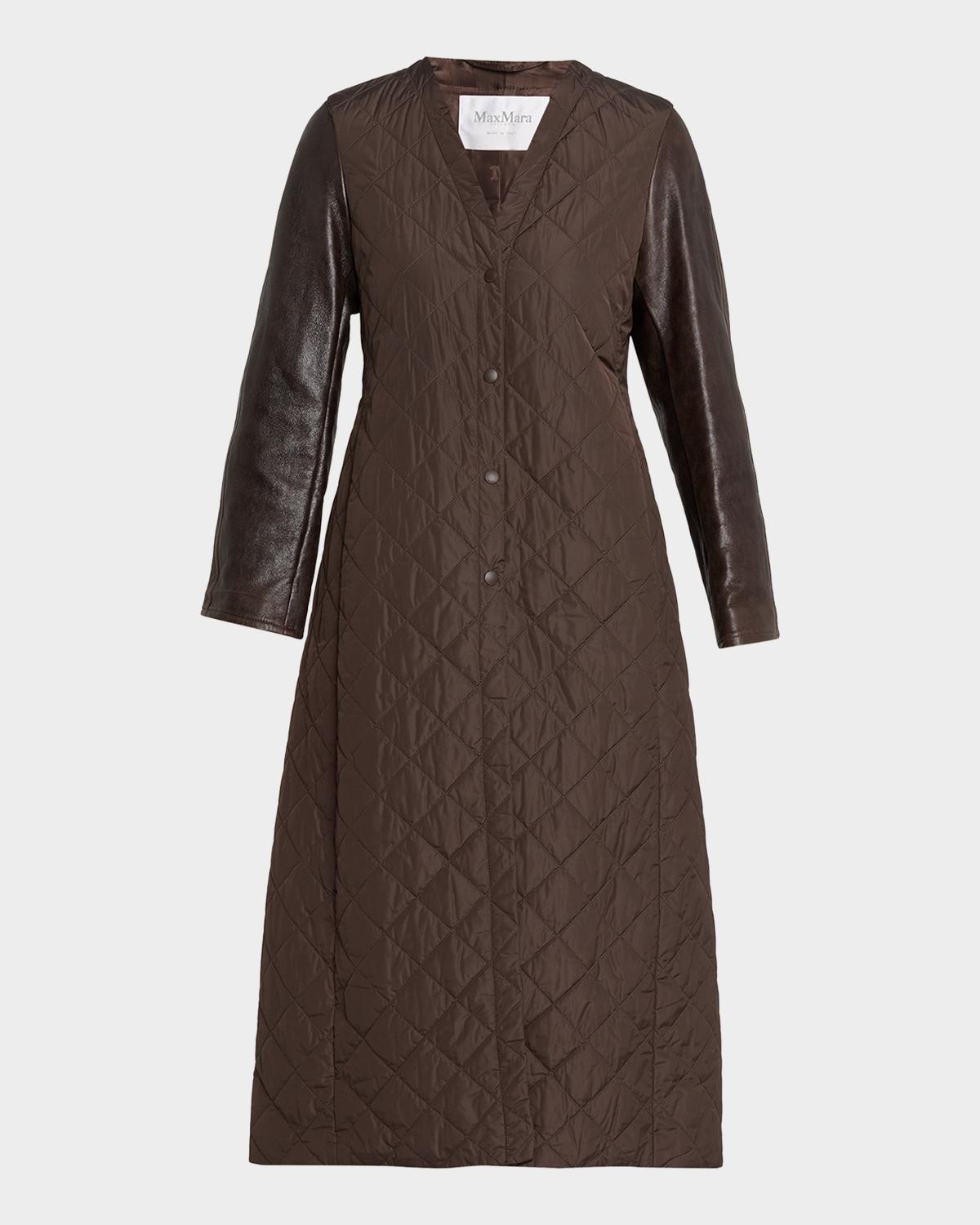 Quilted Leather-Sleeve Coat