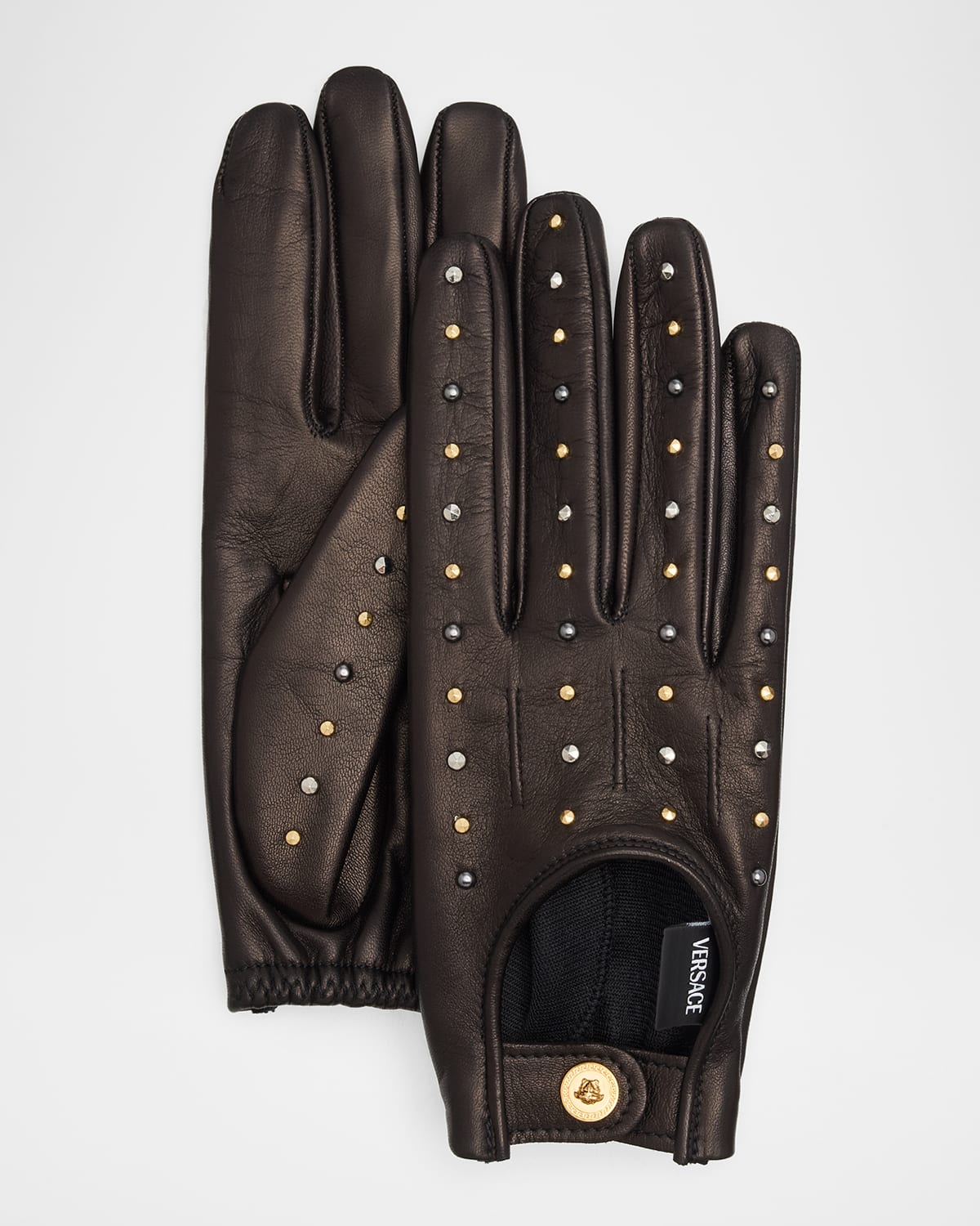 Versace Studded Lambskin Leather Gloves