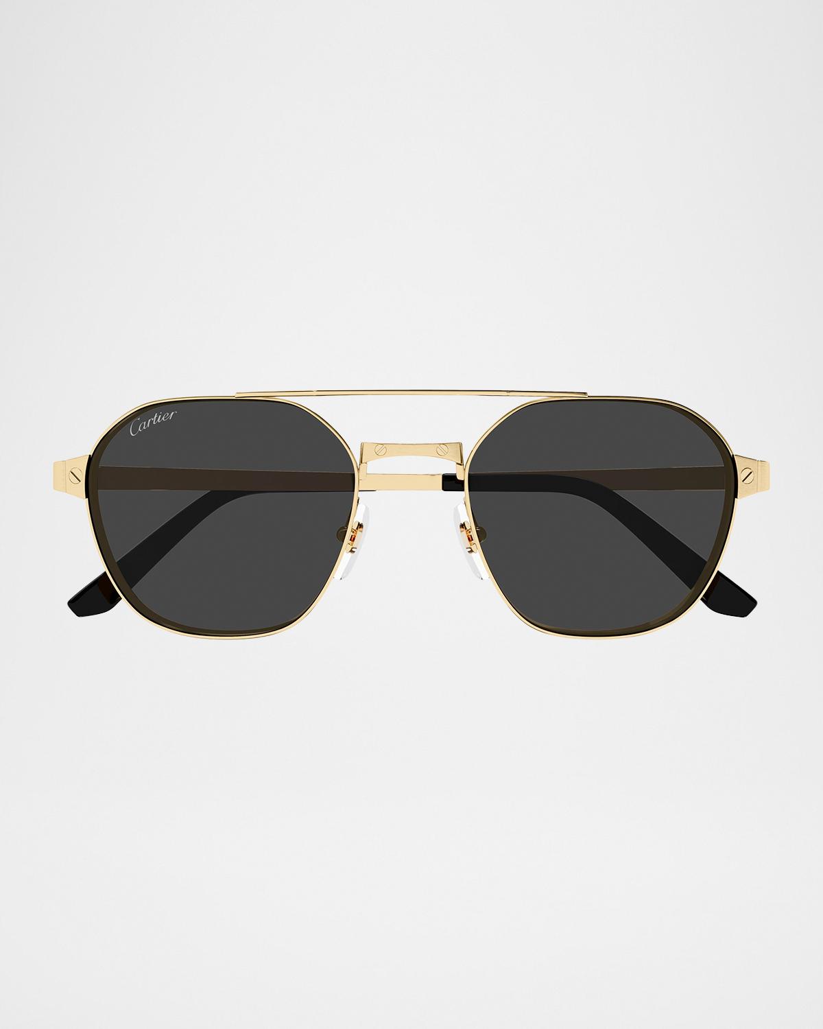 Cartier Men's Double-Bridge Metal Aviator Sunglasses
