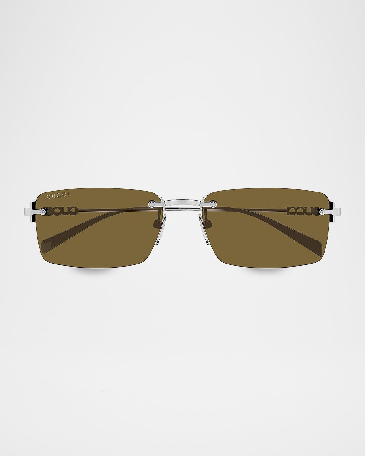Gucci Men's Gucci Block 56mm Rimless Rectangular Metal Sunglasses