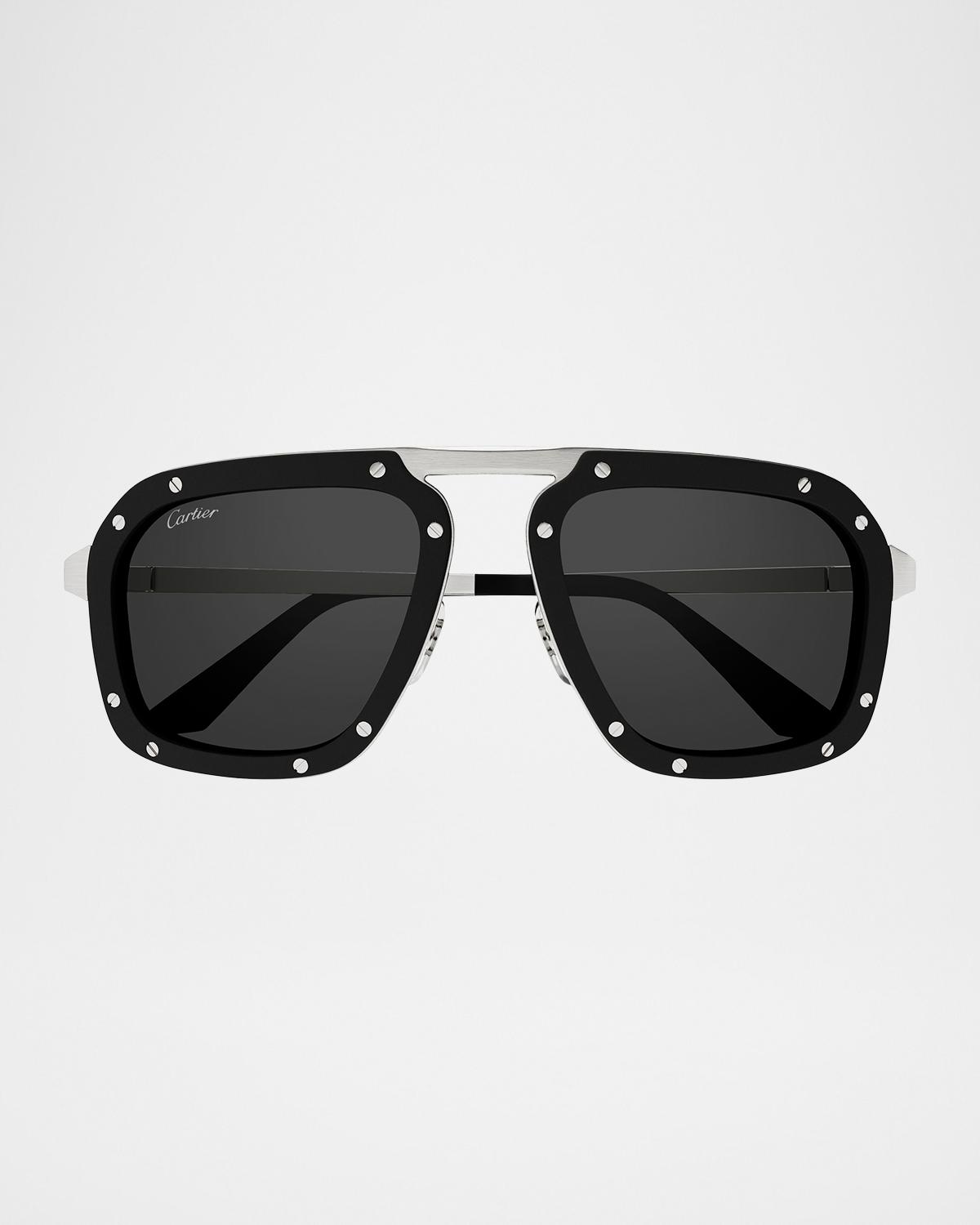 Cartier Men's Oversized Metal Rectangle Sunglasses
